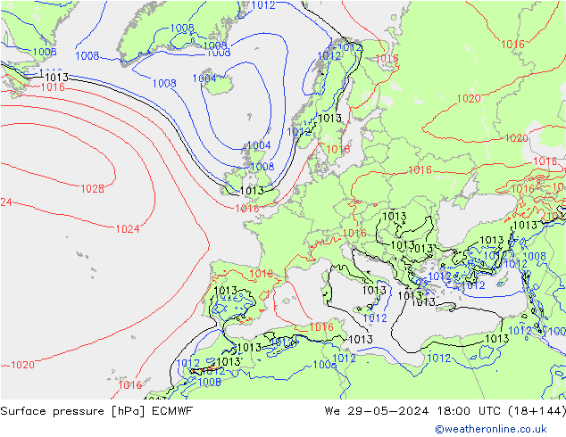 Pressione al suolo ECMWF mer 29.05.2024 18 UTC