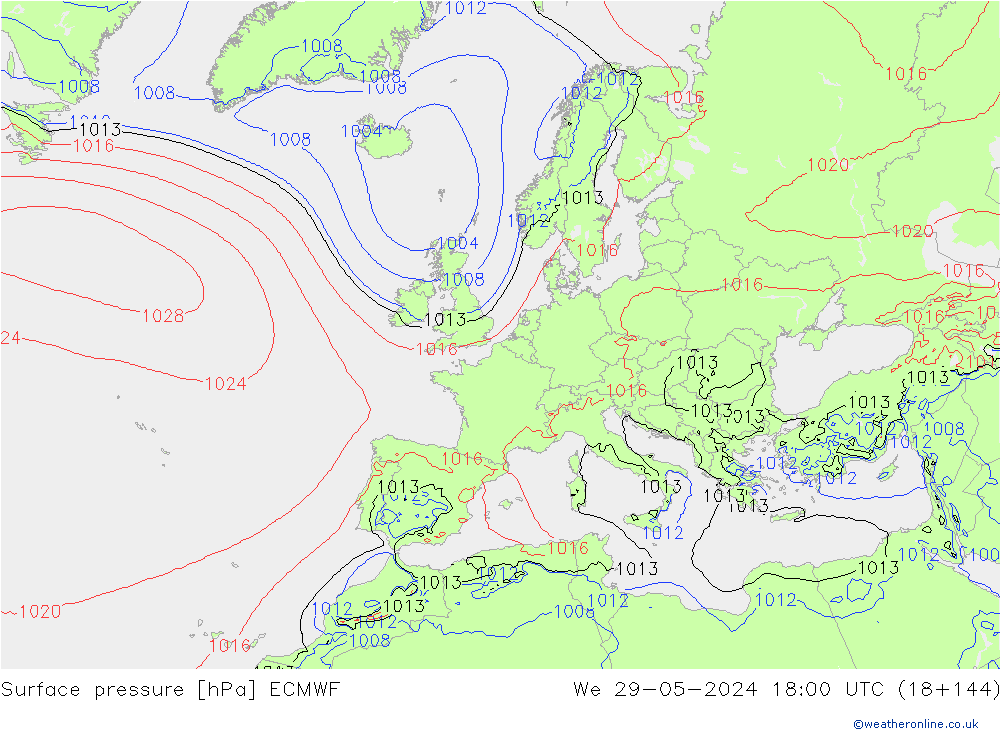 Surface pressure ECMWF We 29.05.2024 18 UTC