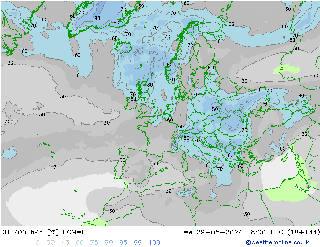 RH 700 hPa ECMWF St 29.05.2024 18 UTC