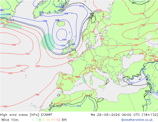 High wind areas ECMWF  29.05.2024 06 UTC