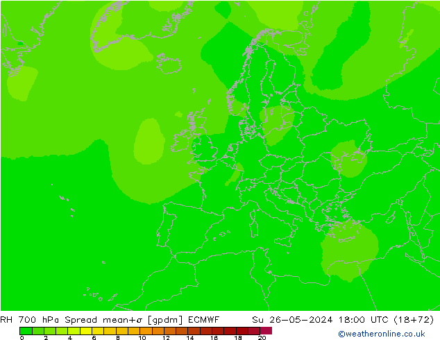 RH 700 hPa Spread ECMWF So 26.05.2024 18 UTC