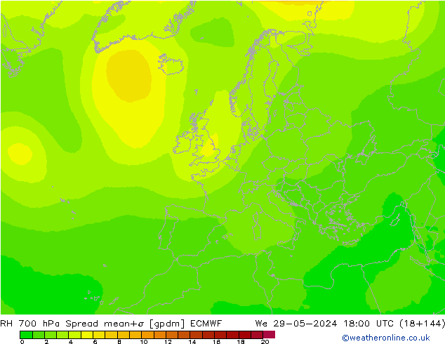 RH 700 hPa Spread ECMWF We 29.05.2024 18 UTC