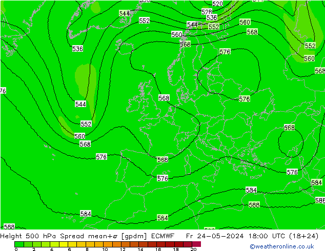 Height 500 hPa Spread ECMWF Fr 24.05.2024 18 UTC