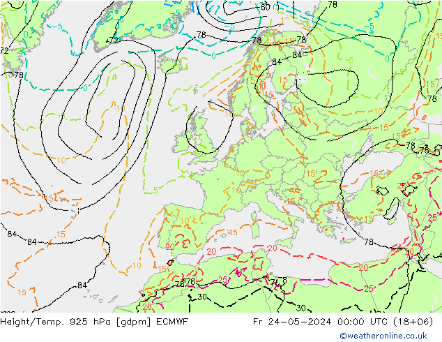 Geop./Temp. 925 hPa ECMWF vie 24.05.2024 00 UTC