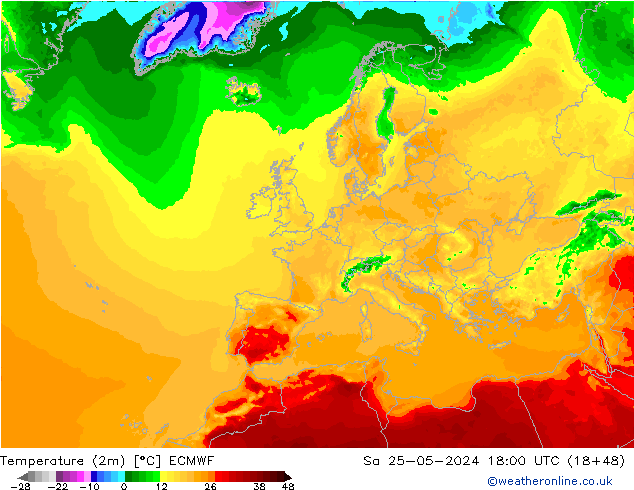 Temperaturkarte (2m) ECMWF Sa 25.05.2024 18 UTC