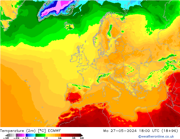 Temperatura (2m) ECMWF Seg 27.05.2024 18 UTC