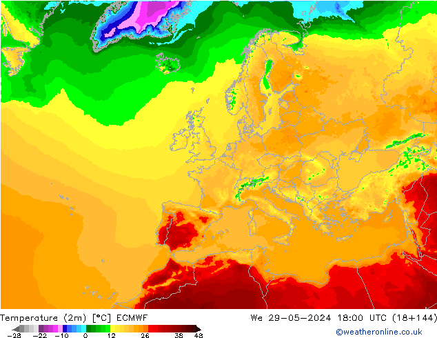 Temperaturkarte (2m) ECMWF Mi 29.05.2024 18 UTC