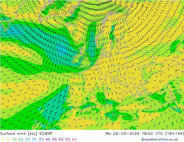 Rüzgar 10 m ECMWF Çar 29.05.2024 18 UTC