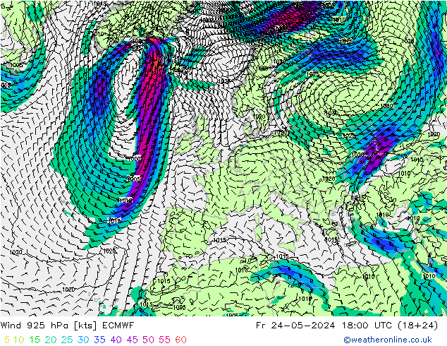 Wind 925 hPa ECMWF Fr 24.05.2024 18 UTC