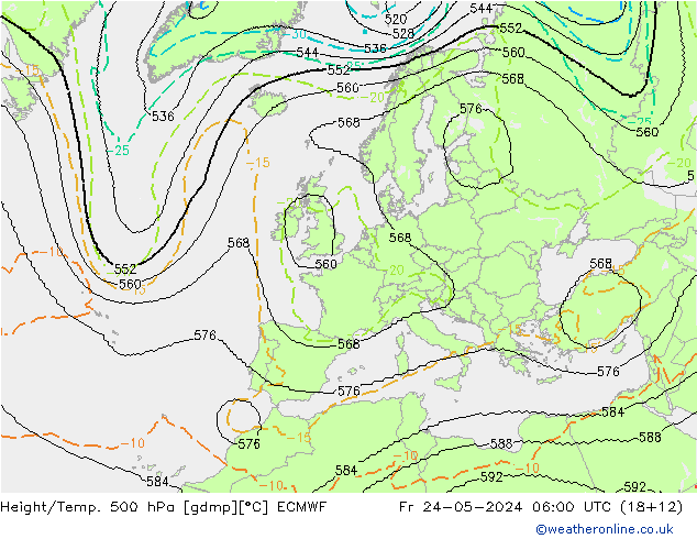 Hoogte/Temp. 500 hPa ECMWF vr 24.05.2024 06 UTC