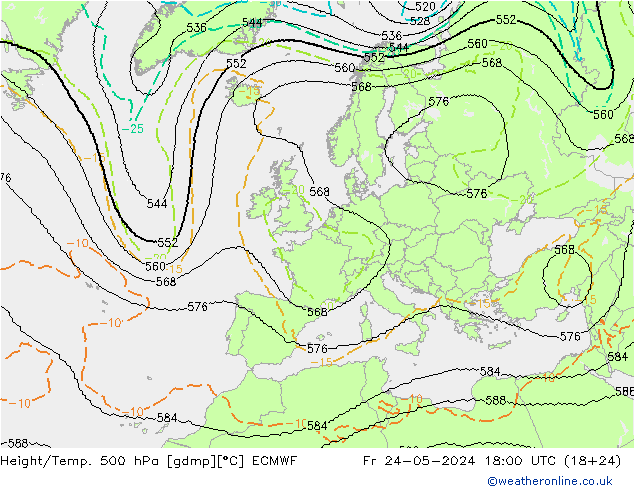 Height/Temp. 500 hPa ECMWF Fr 24.05.2024 18 UTC