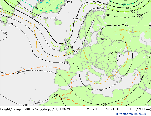 Height/Temp. 500 hPa ECMWF Qua 29.05.2024 18 UTC