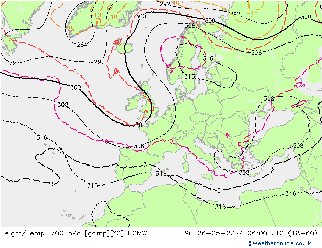 Height/Temp. 700 hPa ECMWF Su 26.05.2024 06 UTC