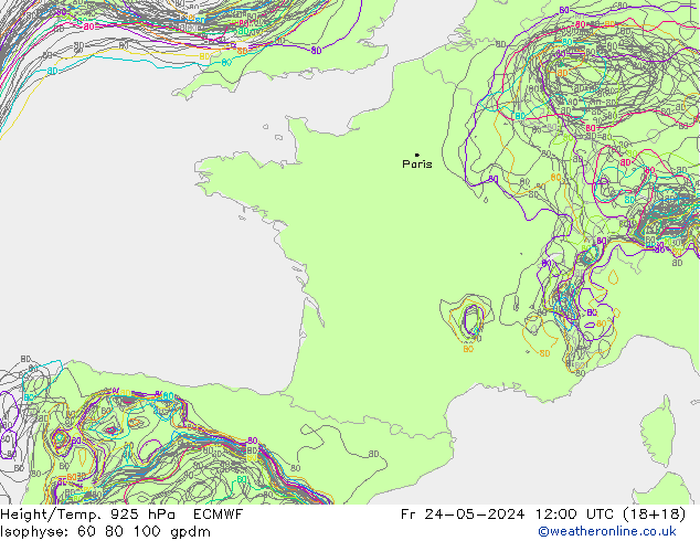 Yükseklik/Sıc. 925 hPa ECMWF Cu 24.05.2024 12 UTC