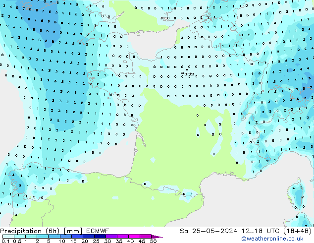 Précipitation (6h) ECMWF sam 25.05.2024 18 UTC