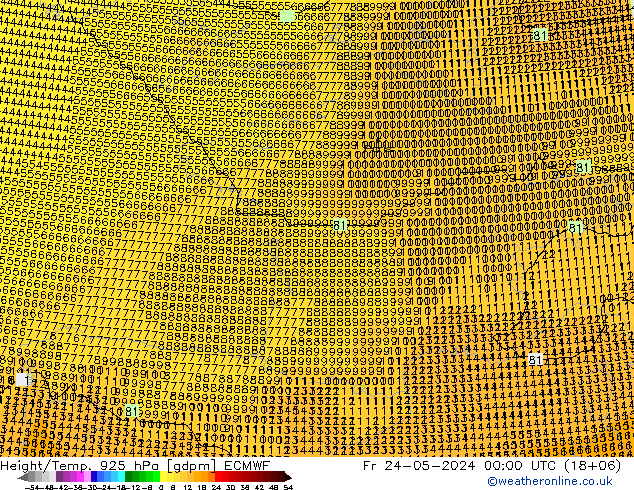 Hoogte/Temp. 925 hPa ECMWF vr 24.05.2024 00 UTC