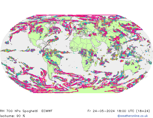 RH 700 hPa Spaghetti ECMWF Fr 24.05.2024 18 UTC
