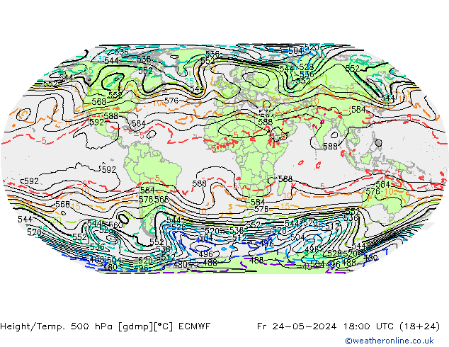 Height/Temp. 500 hPa ECMWF Pá 24.05.2024 18 UTC