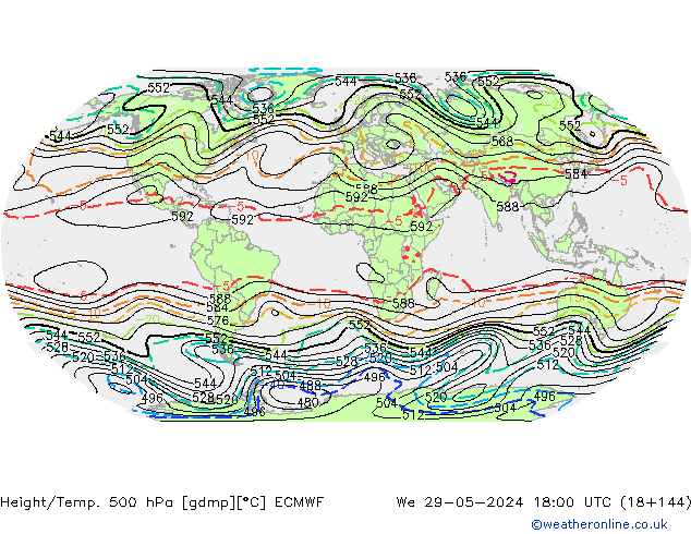 Height/Temp. 500 hPa ECMWF Mi 29.05.2024 18 UTC