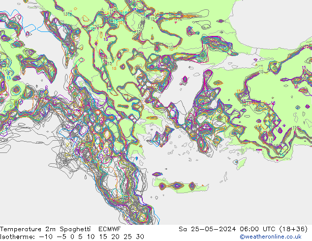 température 2m Spaghetti ECMWF sam 25.05.2024 06 UTC