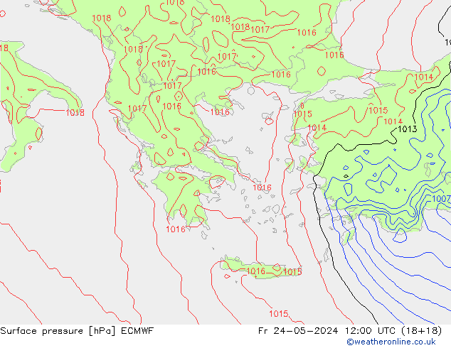 Atmosférický tlak ECMWF Pá 24.05.2024 12 UTC