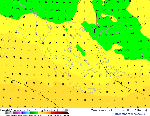 Height/Temp. 700 hPa ECMWF pt. 24.05.2024 00 UTC