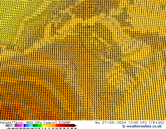 Yükseklik/Sıc. 850 hPa ECMWF Pzt 27.05.2024 12 UTC