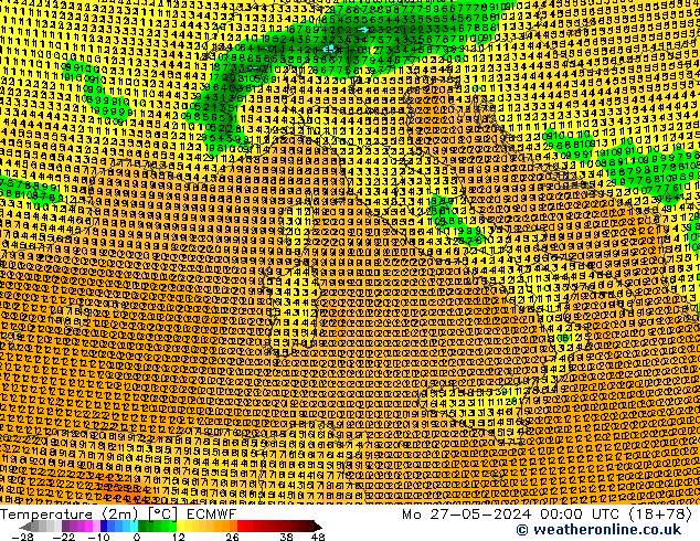 Temperatuurkaart (2m) ECMWF ma 27.05.2024 00 UTC