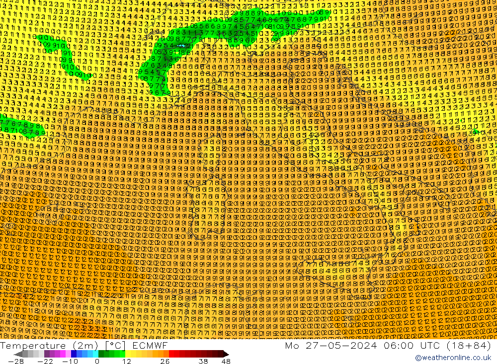 Sıcaklık Haritası (2m) ECMWF Pzt 27.05.2024 06 UTC