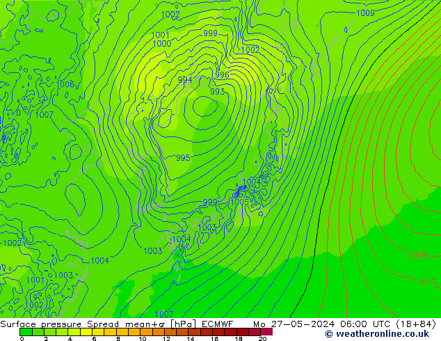 Bodendruck Spread ECMWF Mo 27.05.2024 06 UTC