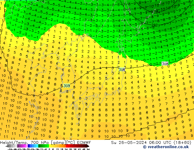 Height/Temp. 700 hPa ECMWF Su 26.05.2024 06 UTC