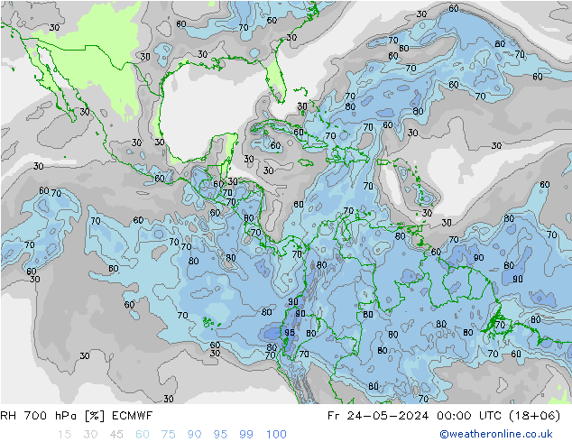 RH 700 hPa ECMWF ven 24.05.2024 00 UTC