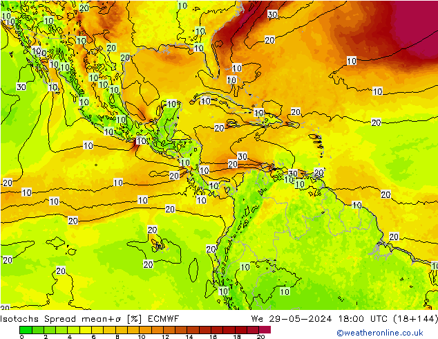 Isotachs Spread ECMWF We 29.05.2024 18 UTC