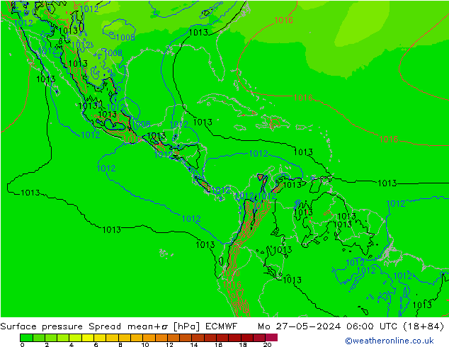 Surface pressure Spread ECMWF Mo 27.05.2024 06 UTC