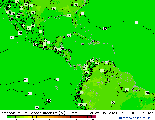 Temperature 2m Spread ECMWF Sa 25.05.2024 18 UTC