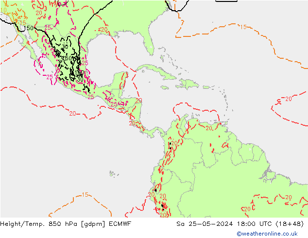 Height/Temp. 850 hPa ECMWF Sa 25.05.2024 18 UTC