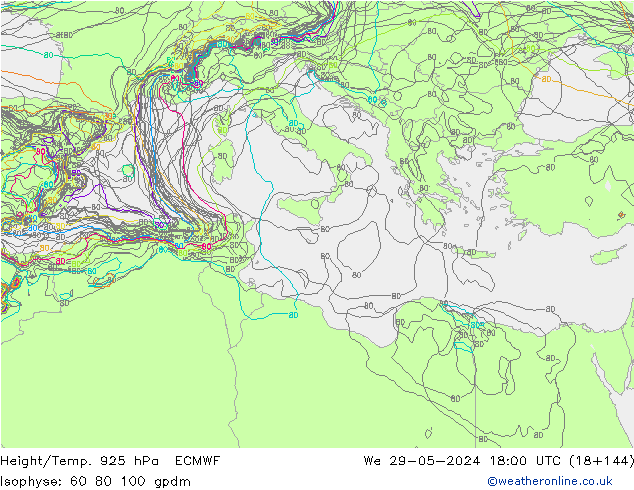 Height/Temp. 925 hPa ECMWF mer 29.05.2024 18 UTC