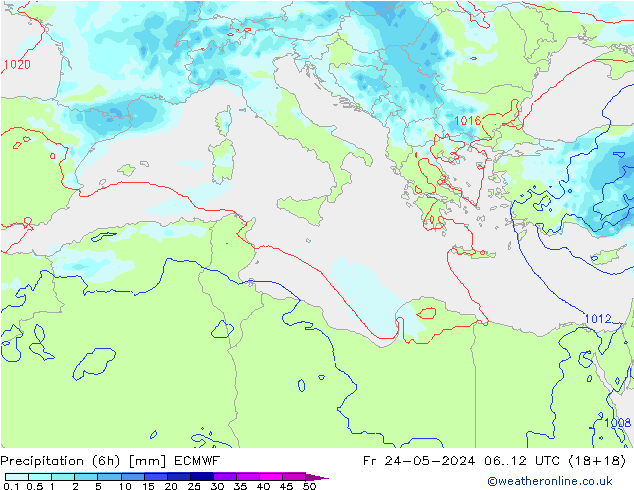 Precipitation (6h) ECMWF Pá 24.05.2024 12 UTC