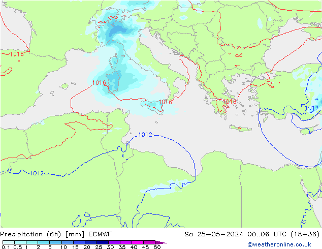 Precipitation (6h) ECMWF Sa 25.05.2024 06 UTC