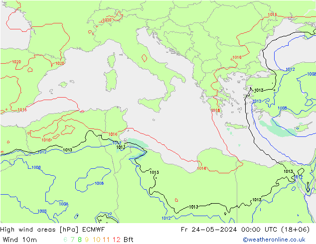 High wind areas ECMWF Sex 24.05.2024 00 UTC