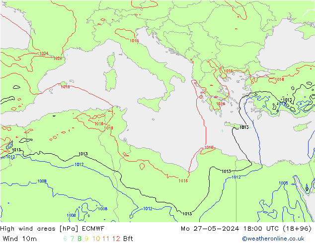Izotacha ECMWF pon. 27.05.2024 18 UTC