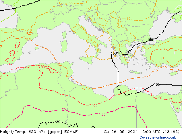 Height/Temp. 850 hPa ECMWF dom 26.05.2024 12 UTC