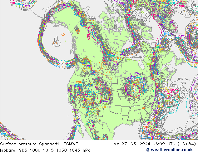 Surface pressure Spaghetti ECMWF Mo 27.05.2024 06 UTC