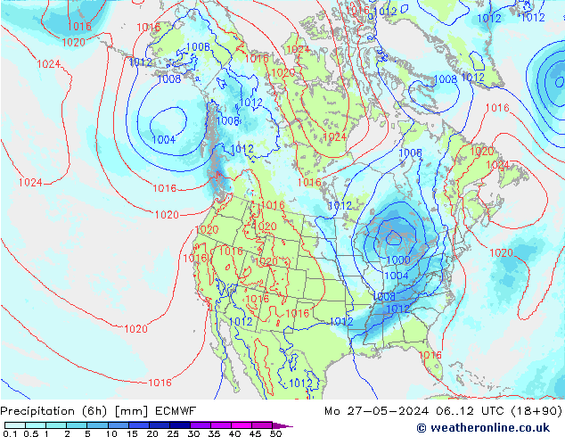 Precipitación (6h) ECMWF lun 27.05.2024 12 UTC