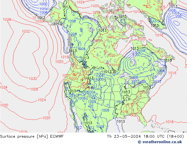 ciśnienie ECMWF czw. 23.05.2024 18 UTC