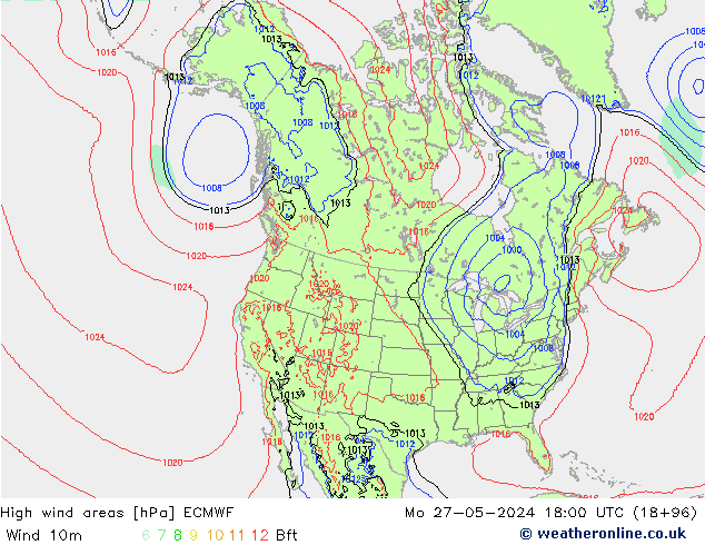 yüksek rüzgarlı alanlar ECMWF Pzt 27.05.2024 18 UTC