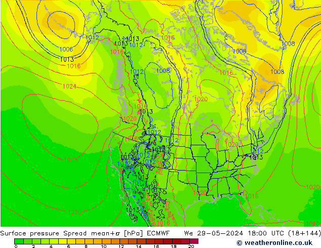 Surface pressure Spread ECMWF We 29.05.2024 18 UTC