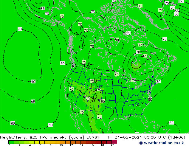 Yükseklik/Sıc. 925 hPa ECMWF Cu 24.05.2024 00 UTC