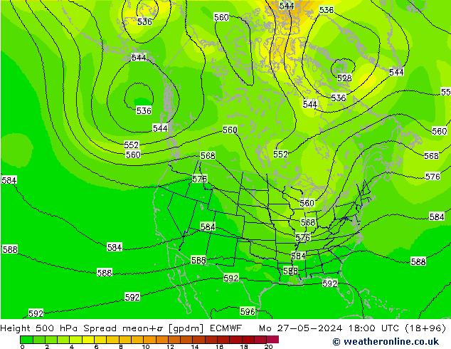 500 hPa Yüksekliği Spread ECMWF Pzt 27.05.2024 18 UTC