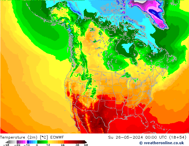 Temperaturkarte (2m) ECMWF So 26.05.2024 00 UTC